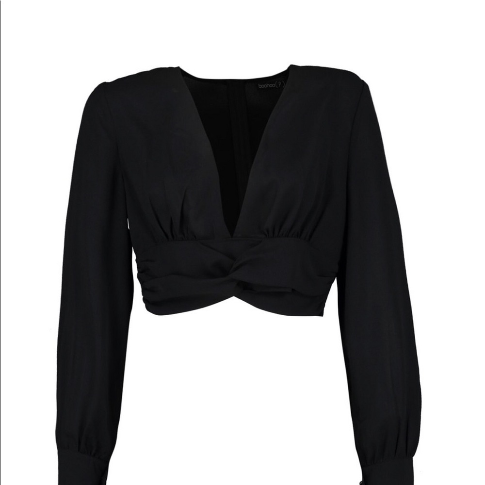 Petite Knot Detail Woven Crop Top - Size: 4
